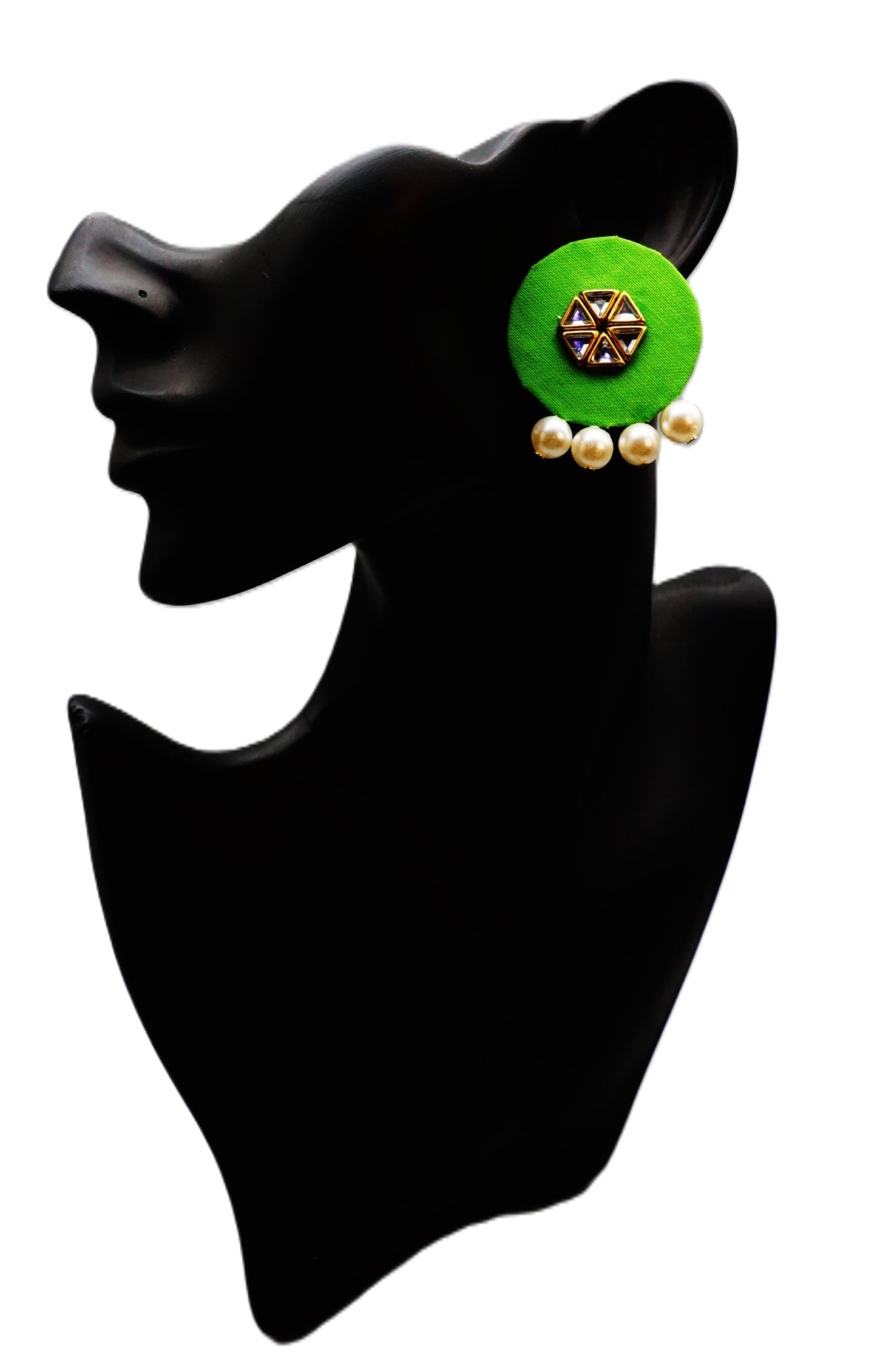 Cotton Fabric Stones Handicrafts Earrings - Green