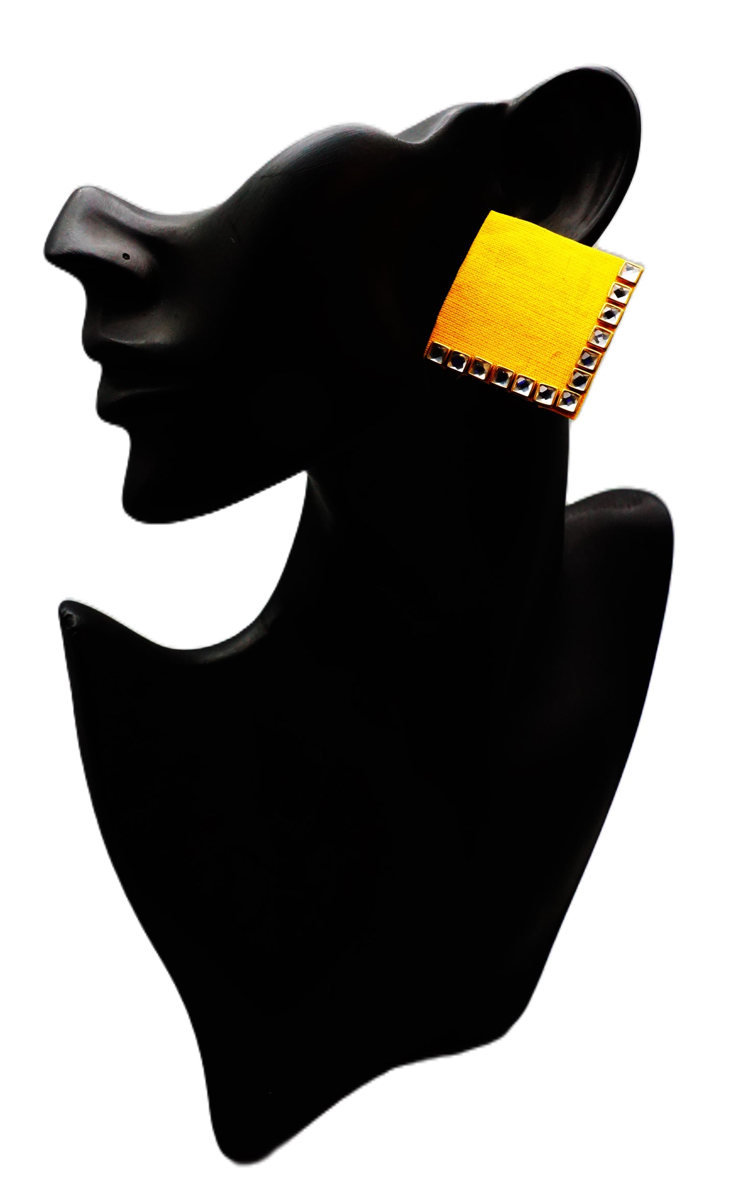 Cotton Fabric Stones Handicrafts Earrings - Yellow