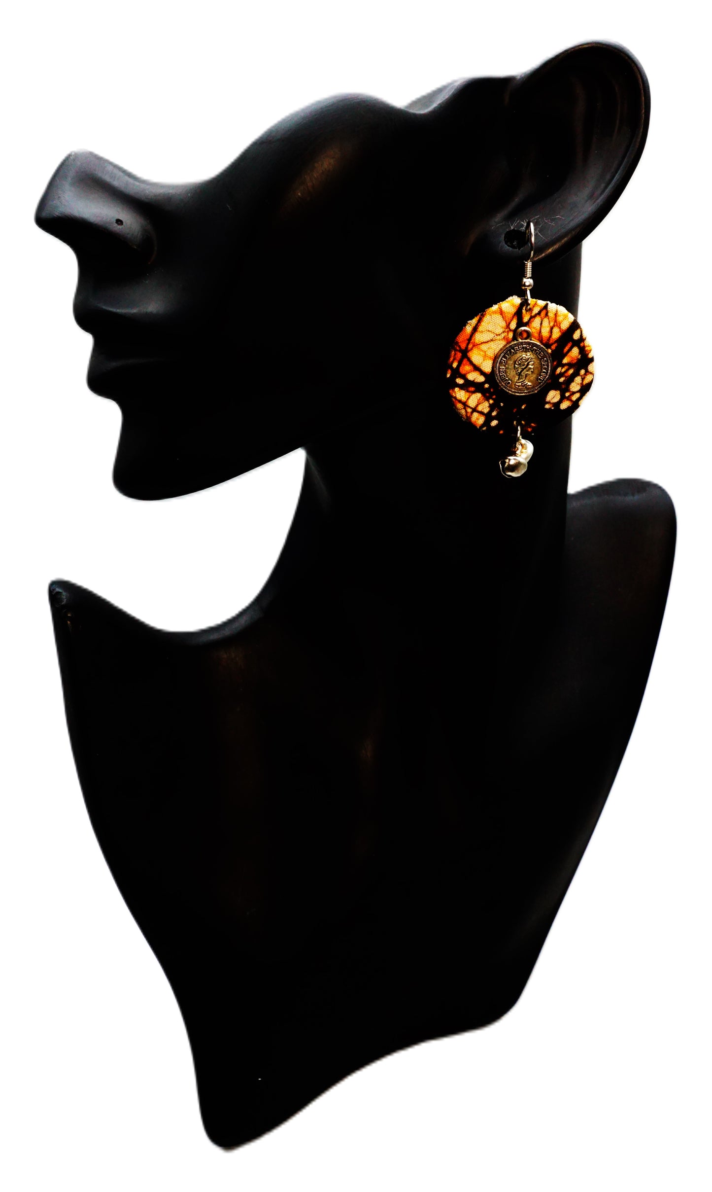 German Silver Oxidized Handloom Brownish Fabric Earrings