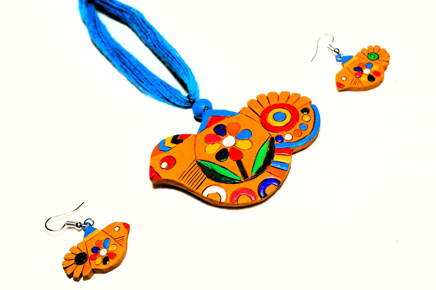 Terracotta Necklace Set with Earrings - Bird shaped Pendent