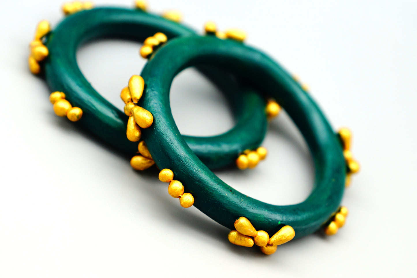 Handcrafted Terracotta Green Color Golden Beads Bangle Pair