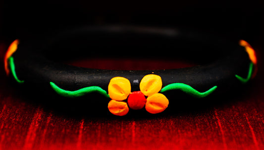 Handcrafted Terracotta Black Color yellow Floral Bangle