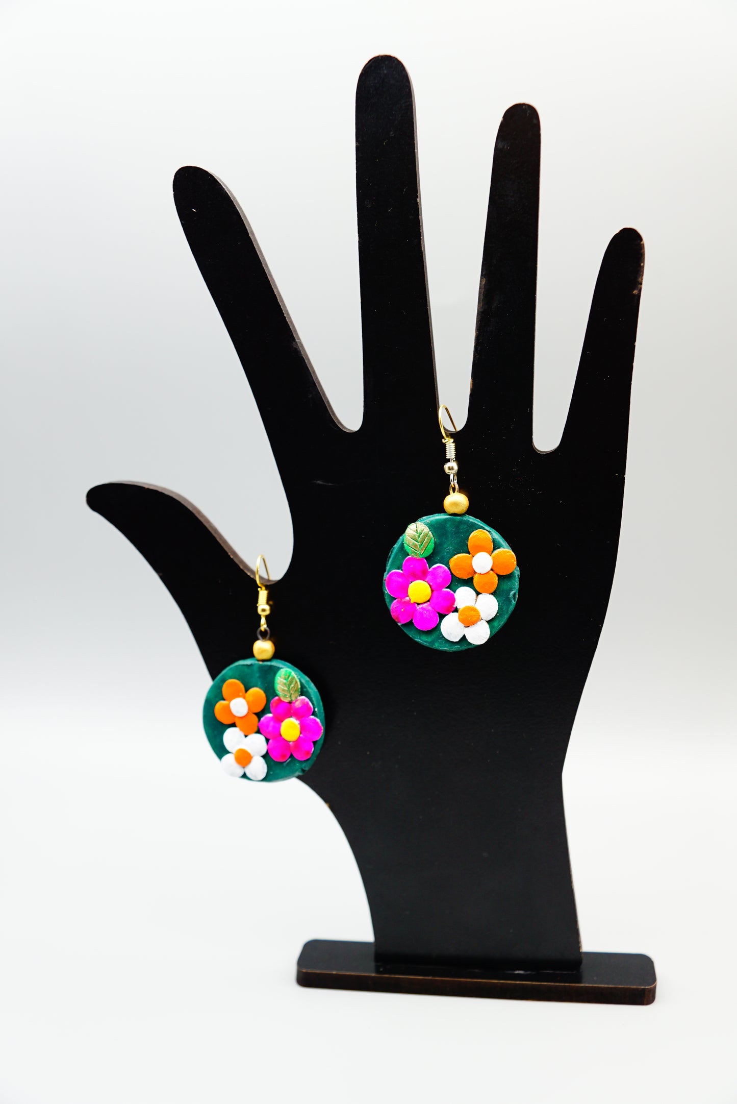 Terracotta Earrings - Pink Orange White Flowers