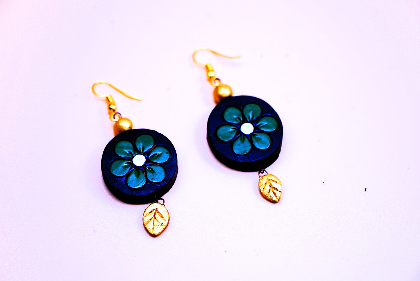 Terracotta Earrings - Green White