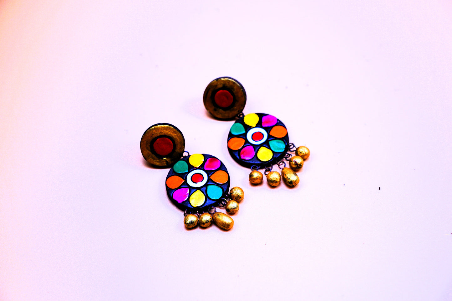 Terracotta Earrings - Pink Orange Green Yellow