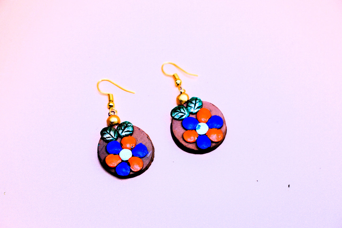 Terracotta Earrings - Blue Orange White