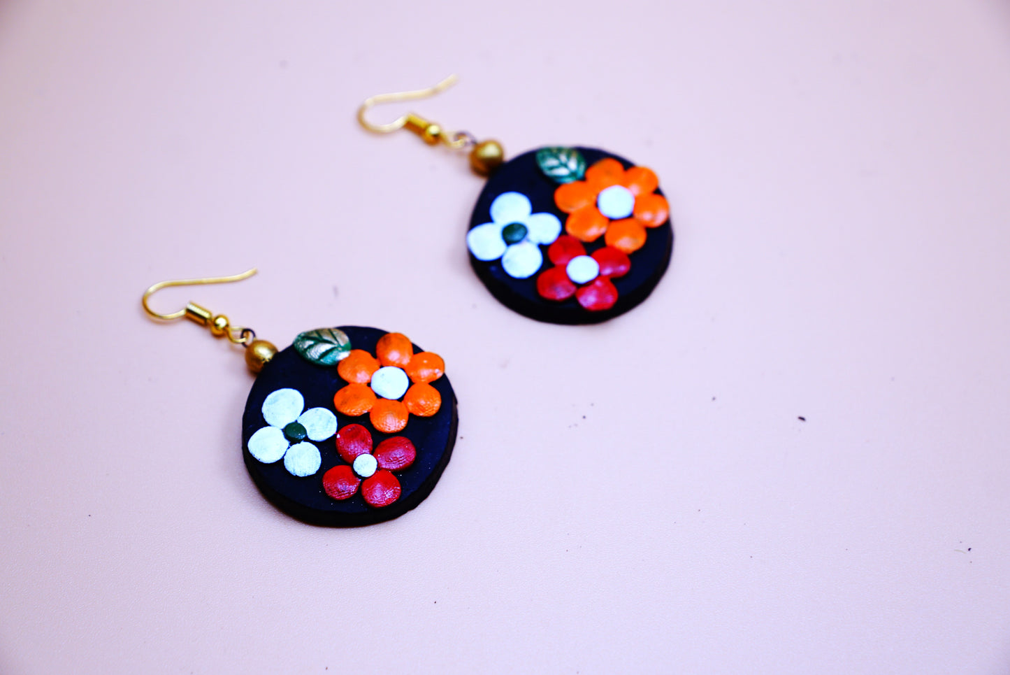 Terracotta Earrings - White Orange Red