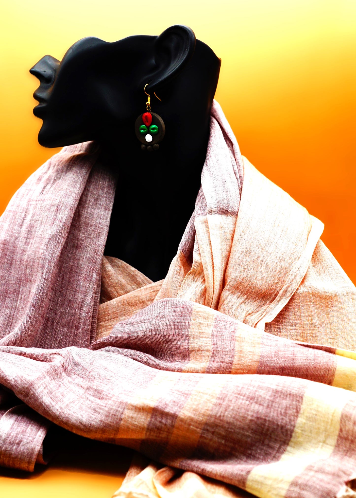Hemp Scarf/stole with Tassels - Light Pink & Purple Stripes