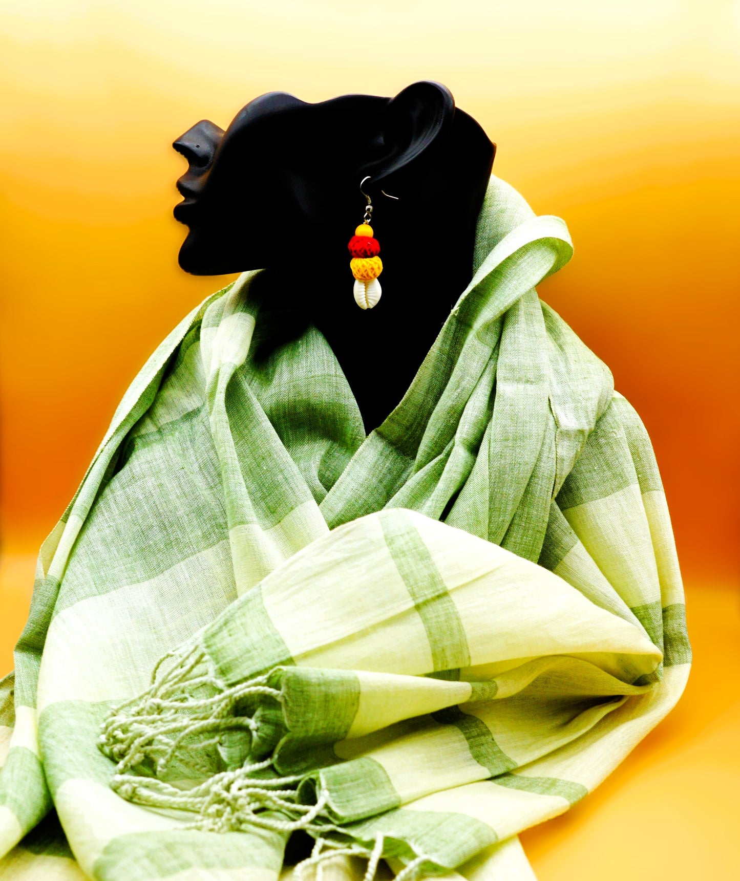 Hemp Scarf/stole with Tassels - Greenish Checks