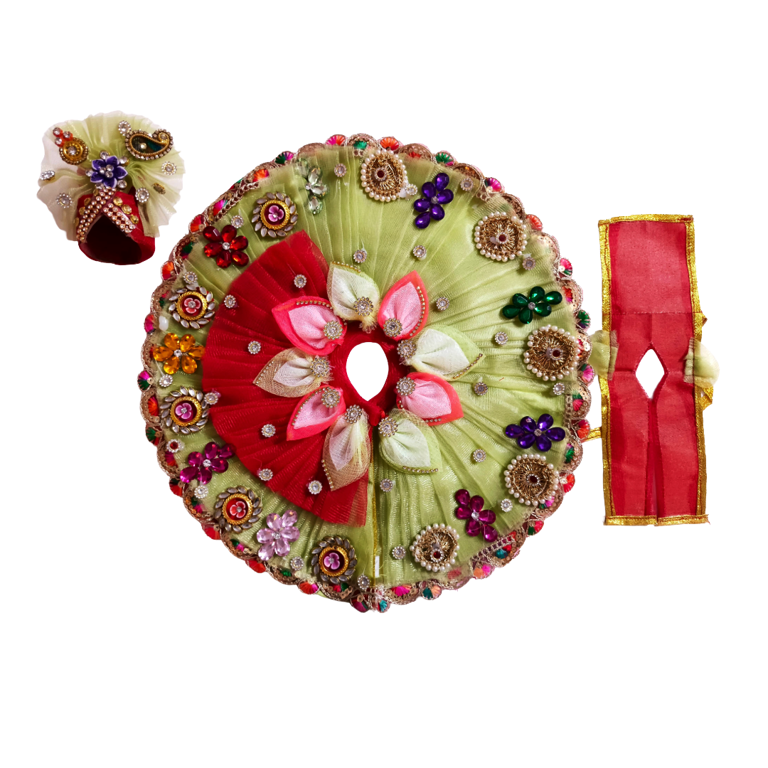 Designer Heavy Red & Green Laddu Gopal Poshak (size 2 to 6 available )