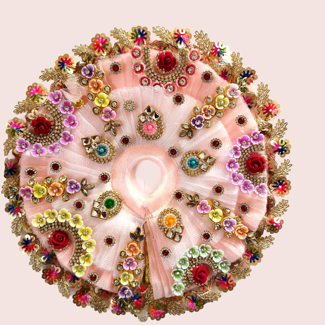 Laddu Gopal ji Heavy Peach color  Poshak with Mukut (2 to 6 size available)