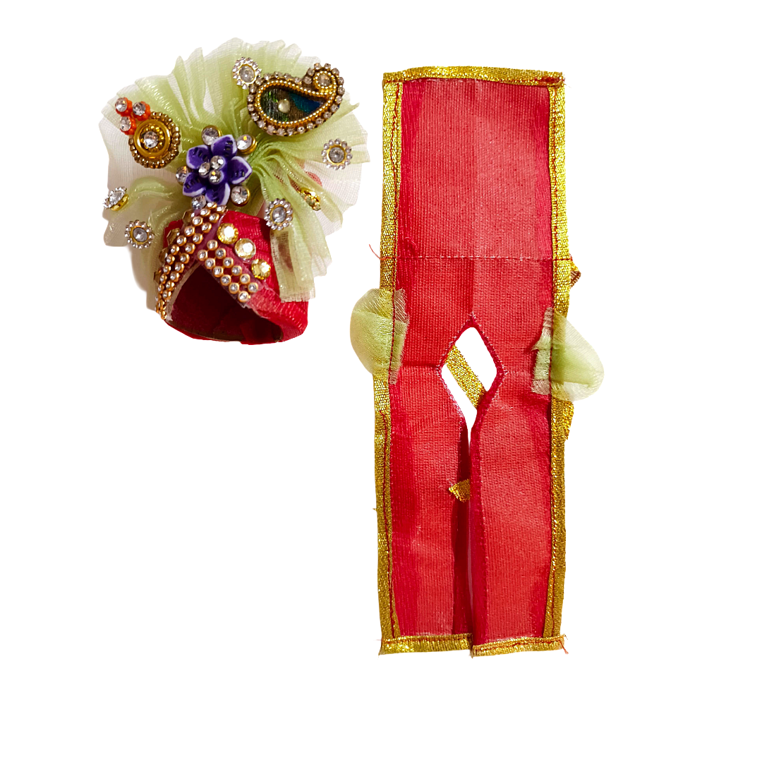 Designer Heavy Red & Green Laddu Gopal Poshak (size  2 to 6 available )