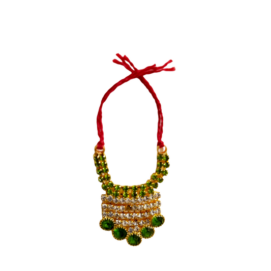 Beautiful Green Stone Laddu Gopal Haar-(Hasli) | Handmade Mukut Mala for Thakur Ji | Decorative Krishna Necklace for Idol